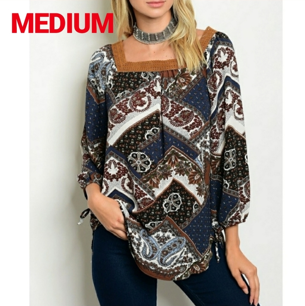 Ivory Brown Print Top